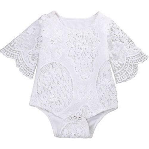Lace Summer White Baby Girls Romper Newborn Baby Girl Lace Floral Long Sleeve Romper Body suit Jumpsuit Playsuit Sunsuit 0-2Y