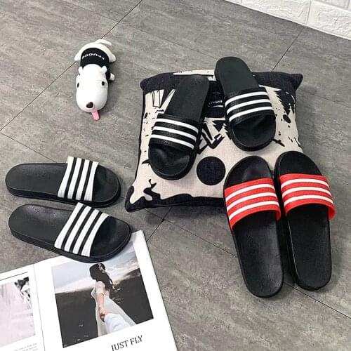 Summer Men And Women Fashion Non-Slip Trend Slippers Couple Soft Bottom Black And White Red Stripes Casual Slippers Cool