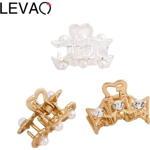LEVAO Sweet Mini Metal Pearl Rhinestone Hair Clips For Women Hair Claw Crab Hairpins Hair Accessories заколка для волос