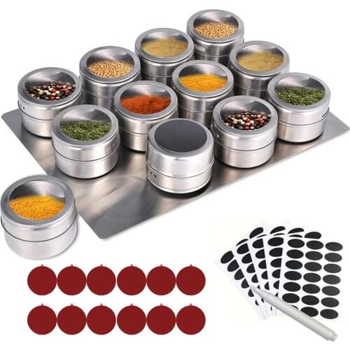 Magnetic Spice Jars Stainless Steel Spice Tins Spice Seasoning Containers With Spice Label