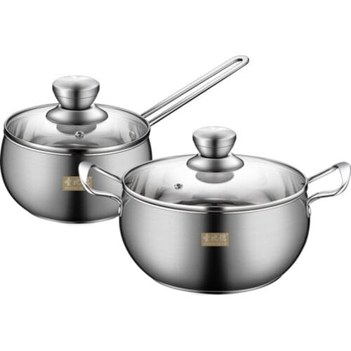2PCS Stainless Steel Cookware Set with glass over Electromagnetic Furnace General Korean Double Bottom Pot pots and pans set