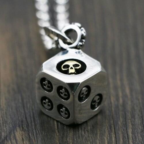 New 100% Real S925 Silver Jewelry Retro New Fashion Personality Punk Rock Skull Dice Man Pendant
