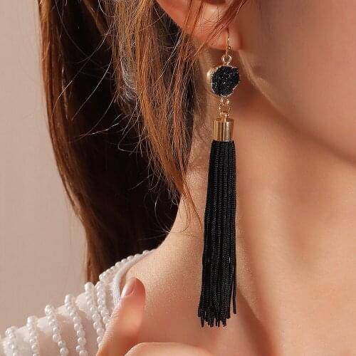 New Arrival Resin Geometric Earrings Womens Bohemia National Wind Long Tassel Black Eardrop Earrings Jewelry for Girls