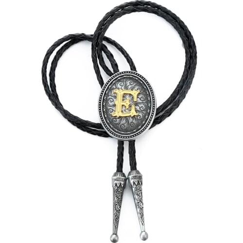 New man bolo tie zinc alloy leather collar rope wedding high-end gift retro pattern surname initials