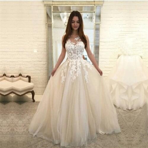 NUOXIFANG Charming Scoop Sleeveless Wedding Dresses 2020 Sleeveless Lace Tulle Bridal Gown Vestido de Noiva Princess Bride Dress