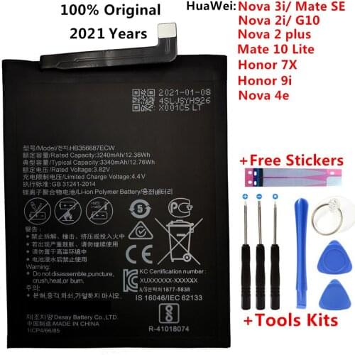 Original Real 3340mAh HB356687ECW For Huawei Nova 2 plus/Nova 2i/ G10/Mate 10 Lite/ Honor 7x/Honor 9i Phone Batteries+Tools