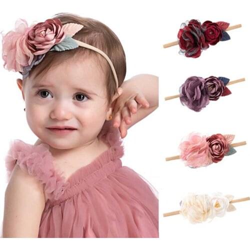 Infant Baby Pearl Artificial Flower Headbands Fabric Lace Mesh Yarn Nylon Headband Newborn Baby Hair Band Girls Hair Accessories