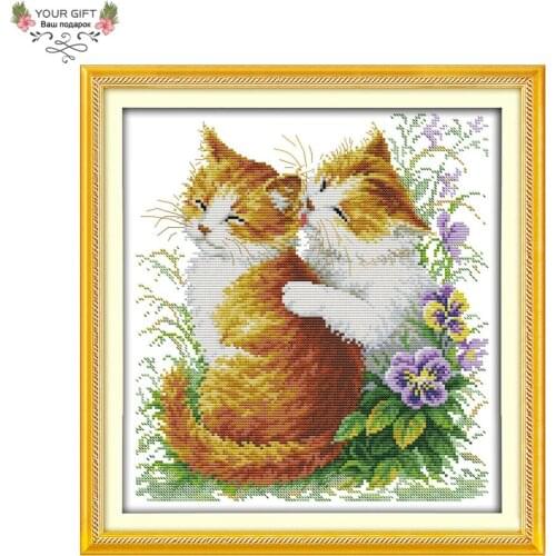 Joy Sunday D787(2) 14CT 11CT Stamped and Counted Home Decoration Kissing Cats Cross Stitch