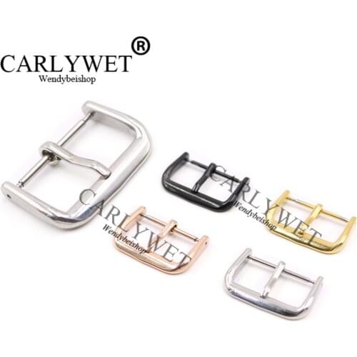 CARLYWET 14 16 18 20 22mm 2mm Tang Tongue Silver Black Rose Gold Polished Stainless Steel Pin Buckle For Rolex Brand Watch strap