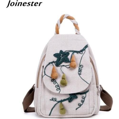 Handmade Ethnic Appliques Women Backpacks Knitted Handle Mini Bags for Girls Retro Rucksacks Lightweight Casual Travel Bag