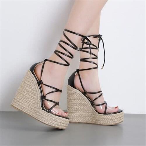 Fashion Summer Wedges Sandals for Women Ankle Strap High Heel Shoes Ladies Platform Sandals Lace Up Women Pumps