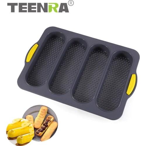 TEENRA 4 Holes Silicone Baguette Baking Mold Non-stick Silicone Cake Mold DIY Bread Stick Baking Tray Mould Kitchen Baking Tool