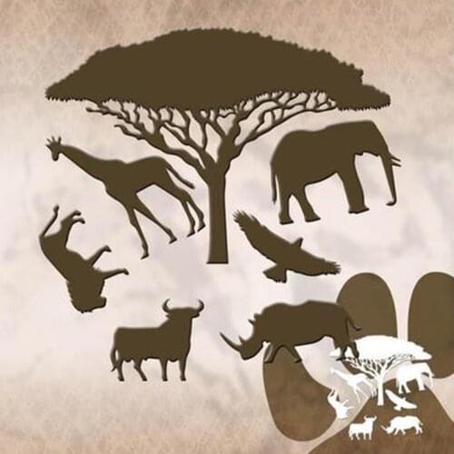 Wild Animals Giraffe Elephant Tree Border Metal Cutting Dies Stencil for DIY Scrapbooking album Embossing Craft Paper Card Tool