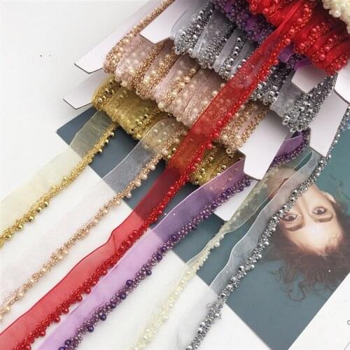 Many color in stock Braid Beaded Chain Trim Mesh Lace Ribbon Fabric Applique Sewing DIY craft garment 0. 78'' Width