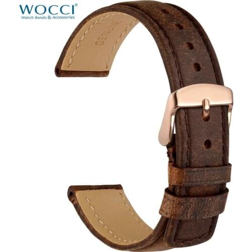 WOCCI Vintage Squared Brown Leather Strap 18mm 20mm 22mm for Men Women Replacement Watchband Watches Bracelet