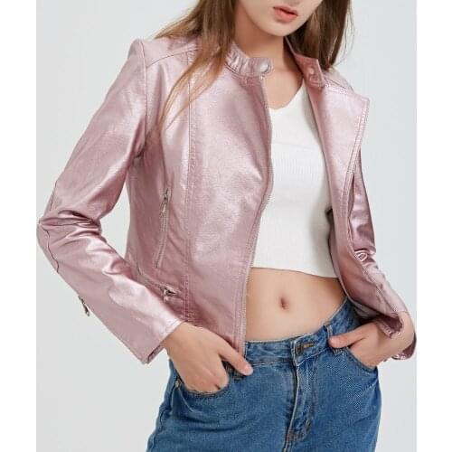 Hot Spring Autumn Winter Women Faux Soft Leather Jacket Long Sleeve Pink Biker Coat Zipper Design Motorcycle PU Red Jacket Hot