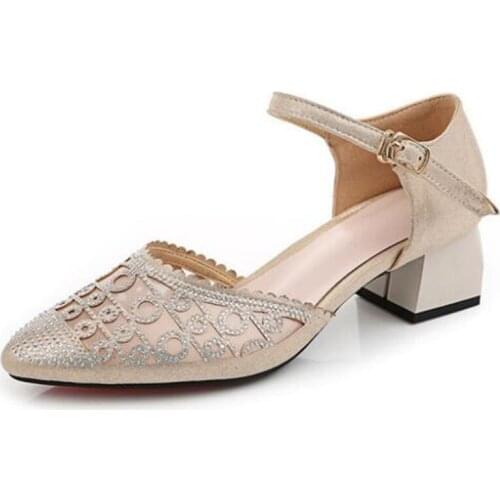 Famous 2020 New Summer Microfiber Rhinestone Mesh Pointed Sandals High Heel Sandals Fashion Elegant Women Sandals Large Size 43