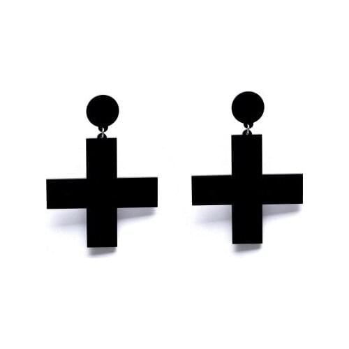 Punk Gothic Black Whie Red Acrylic Cross Drop Earring Exaggerated Hip Hop Dangle Earrings for Women Halloween Party Jewelry 2019