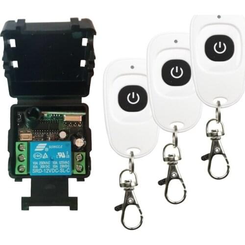 DC12V 24V 1CH Mini Wireless RF Remote Control Light Switch 10A Relay Output Radio Receiver Module+3*Transmitter