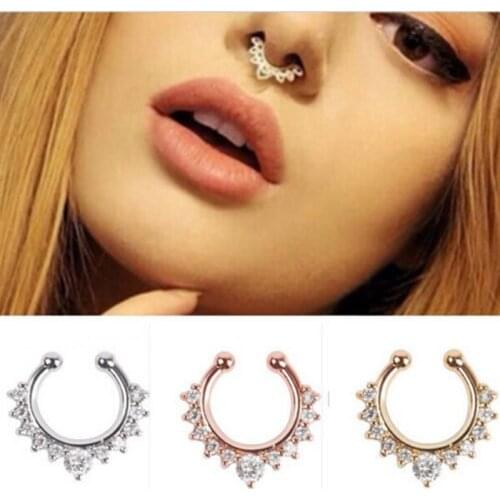 1pc Fashion Fake Septum Clicker Nose Ring Non Piercing Hanger Clip On Jewelry