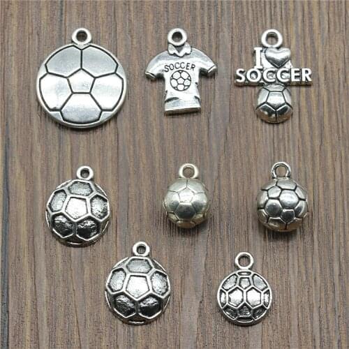 10pcs Soccer Charms Antique Silver Color Soccer Pendant Charms Sport Soccer Charms For Jewelry Making DIY Craft