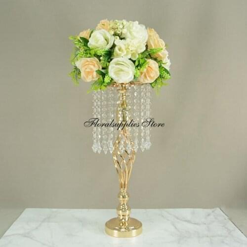 10PCS Wedding Candle Holders Marriage Crystal Flower Vase Wedding Table Centerpiece Gold Metal Rack Flowers Stand Party Decor