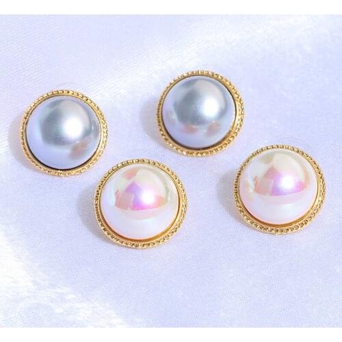 17mm Freshwater White Round Shell 14 K Golden Plated Stud Cz Earrings