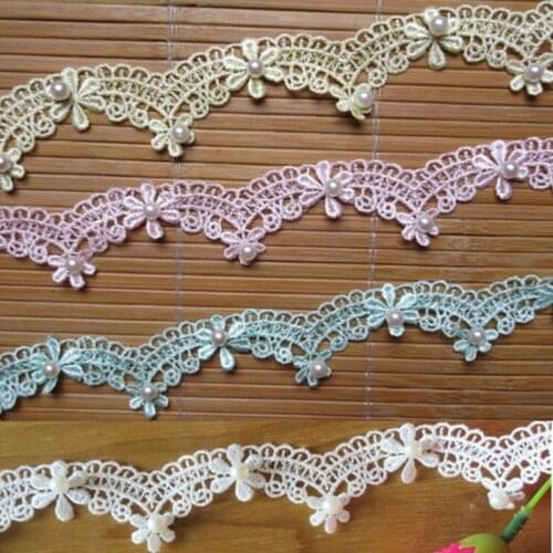 2 Meter 25mm Polyester Pearl Flower Lace Edge Trim Ribbon Fabric Embroidered Applique Sewing Craft Crochet Wedding Dress Clothes
