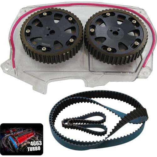 Timing Belt w/Balance + Clear Gear Cover+ Cam Pulley For Lancer EVO 9 IX 4G63
