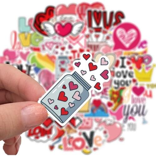 50PCS I Love You Valentines Day Stickers Gift For Lovers To DIY Guitar Motorcycle Skateboard Car Laptop Fridge Decal Sticker