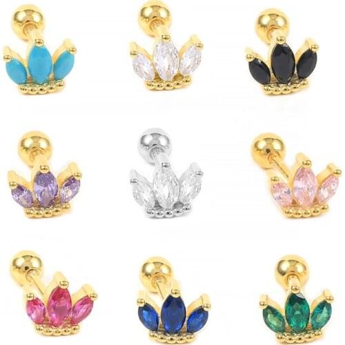 AIDE 2021 Trend Brincos 925 Sterling Silver Earrings For Women Turquoise Pink Stud Earrings Ear Piercing Pendientes Gift 1PCS