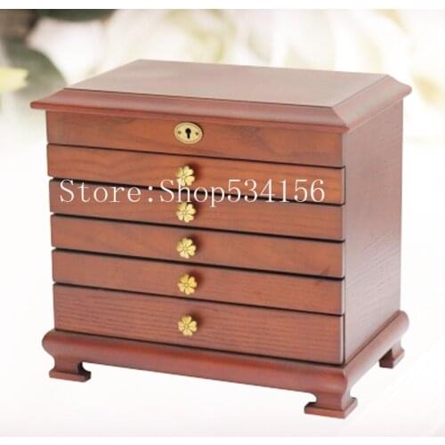 Free shipping 2019 new luxurious big 6 layers Luxury wooden jewelry gift box,Earrings rings bracelets jewelry boxes with keys