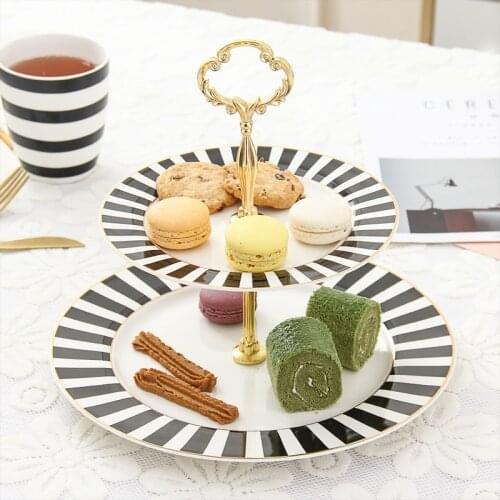 Black And White Checkered Porcelain Fruit Dessert Plate 2 Layer Cake Pan Classic Wedding Ceramic Tableware