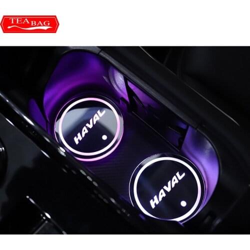 For GWM HAVAL Hover H6 3th 2021 Car Styling Led Water Cup Pad Groove Mat Luminous Coasters Atmosphere Light Lamp Accessories