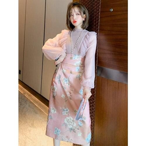 Elegant temperament flower jacquard widening of tall waist stereo pinch pleated skirt ladies winter new High Quality