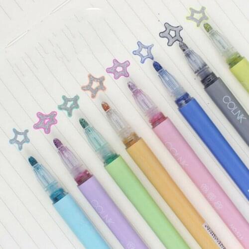 8Pcs Fluorescent Dual-Color Line Glitter Markers Pen For Bullet Journaling Writing Note Taking Calendar Agenda Coloring Art