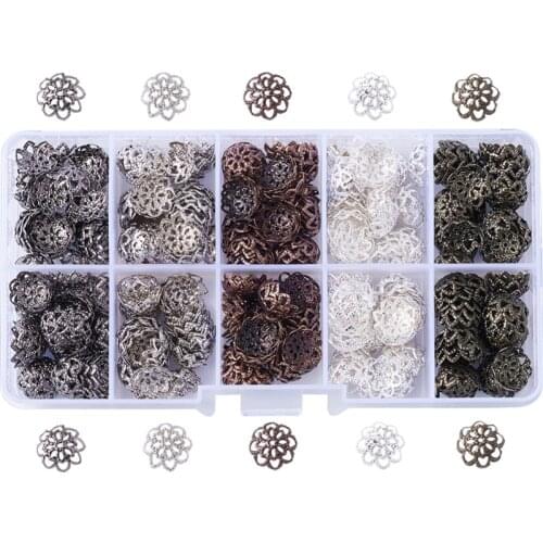 Approx 525pcs/box 10mm (0.39") 8-Petal Metal Iron Hollow Flower Bead Caps Floret Filigree Jewelry Making End Cap Earring Finding