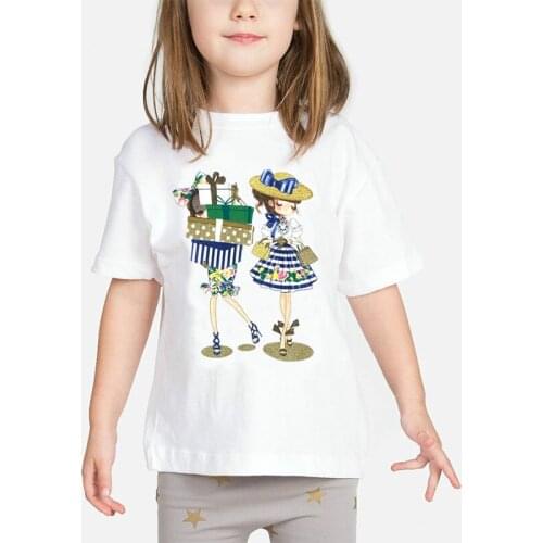 Baby Girls T shirt 2019 Summer Clothes Kids Cartoon Pattern Print T-shirts Child O-Neck White Camiseta 2 to 9 Years Toddler Tops