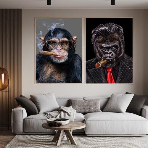 Hipster Chimpanzee Cigar Poster Monkey Smoking Animal Canvas Painting For Living Room Wall Art Decorative Pictures Home Decor