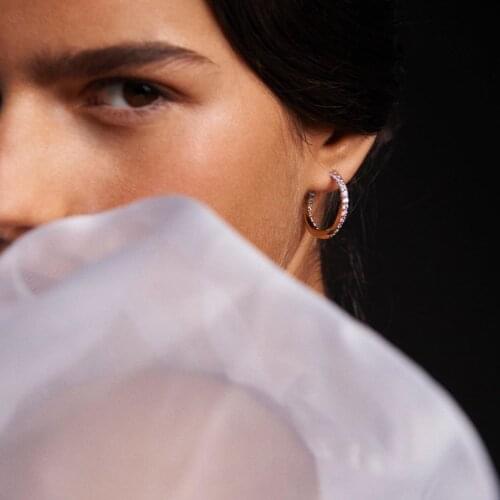 Classic Simple Circle Hoop Earring For Women Micro Pave White Pink CZ Multi Piercing Small Hoops