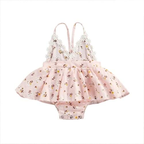 Toddler Baby Girls Summer Romper Floral Spaghetti Strap V-Neck Backless Jumpsuit Skirt for 0-24 Months 3 Colors