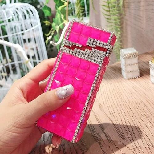 Colorful Diamond Slim Automatic Cigarette Box Metal Anti-pressure Portable Sealed For Women Fashion 14 Smoking Case Gifts