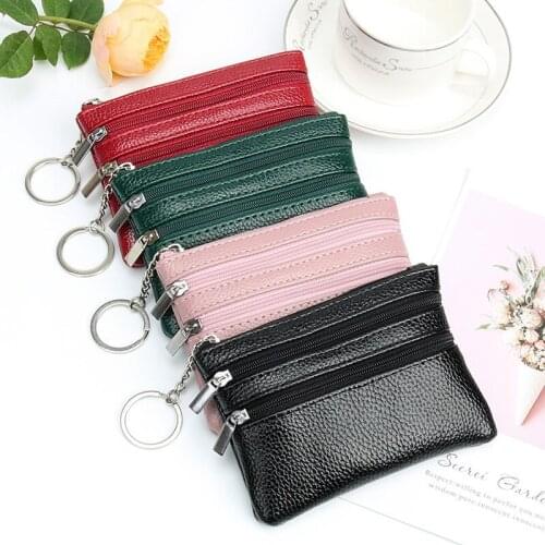1PC New Design Lychee pattern Coin Case Fashion Zipper Key Women Purse Leather Wallet Solid Color Mini Card Cash Holder Purse