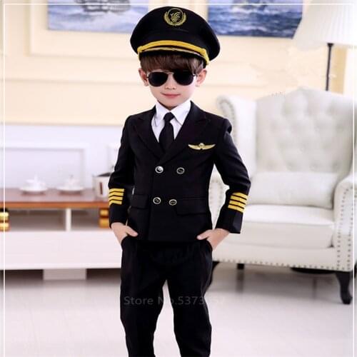 Halloween Costumes for Kids Aviation Uniforms Cosplay Pilot Flight Attendant Aircraft Boys Girls Carnival Role Play Clothing