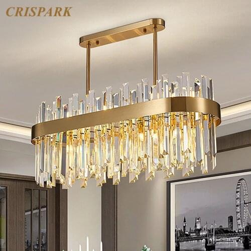 Brass Rectangular Modern Chandelier Lighting LED Crystal Lustre Boat Ceiling Lamp Luxury Indoor Light Fixture for Living Room