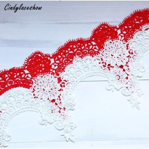 1Meter 16cm Wide White Red Flower Embroidered Fabric Lace Trim Ribbon Bridal Accessories Handmade DIY Wedding Dess Sewing Craft