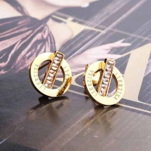 Lierzika brand stainless steel hollow rectangle stone luxurious earrings