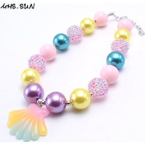 MHS.SUN Baby Girls Chunky Beads Necklace With Cute Shell Pendants Adorable Kids Child Chunky Necklace Party Jewelry Gifts