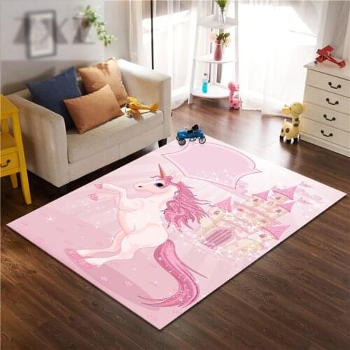 Cartoon Cute Unicorn Carpet Pink Horse KIds Room Area Rugs For Living Room Bedroom Baby Pink Rug Soft Floor Mat Home Decor
