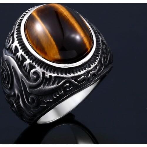 Beier 316L stainless steel Vintage White and Tiger Eye Brown Eye Mens Ring Fashion High Quality Jewellery LLBR8-699R
